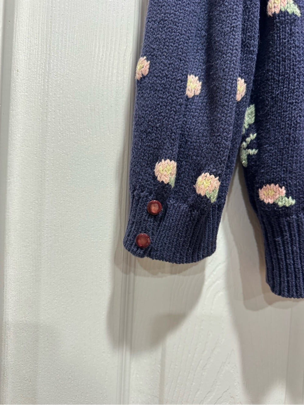 Charming Navy Floral Knit Cardigan Lace Collar Hand Embroidered Feminine Style - Picture 9 of 14